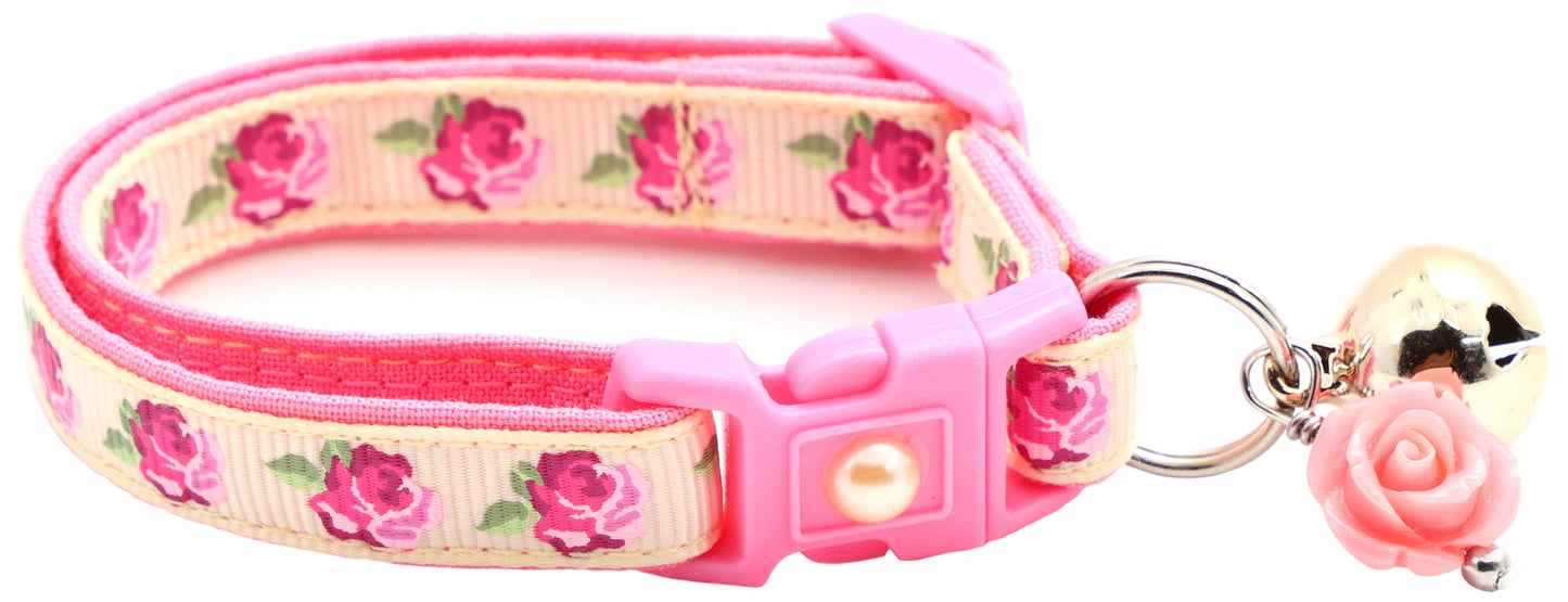 Pink Tea Party Roses Breakaway Cat Collar